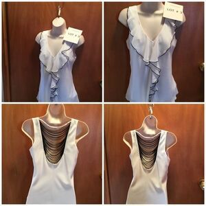 Ladies cream sleeveless top in small ruffle front